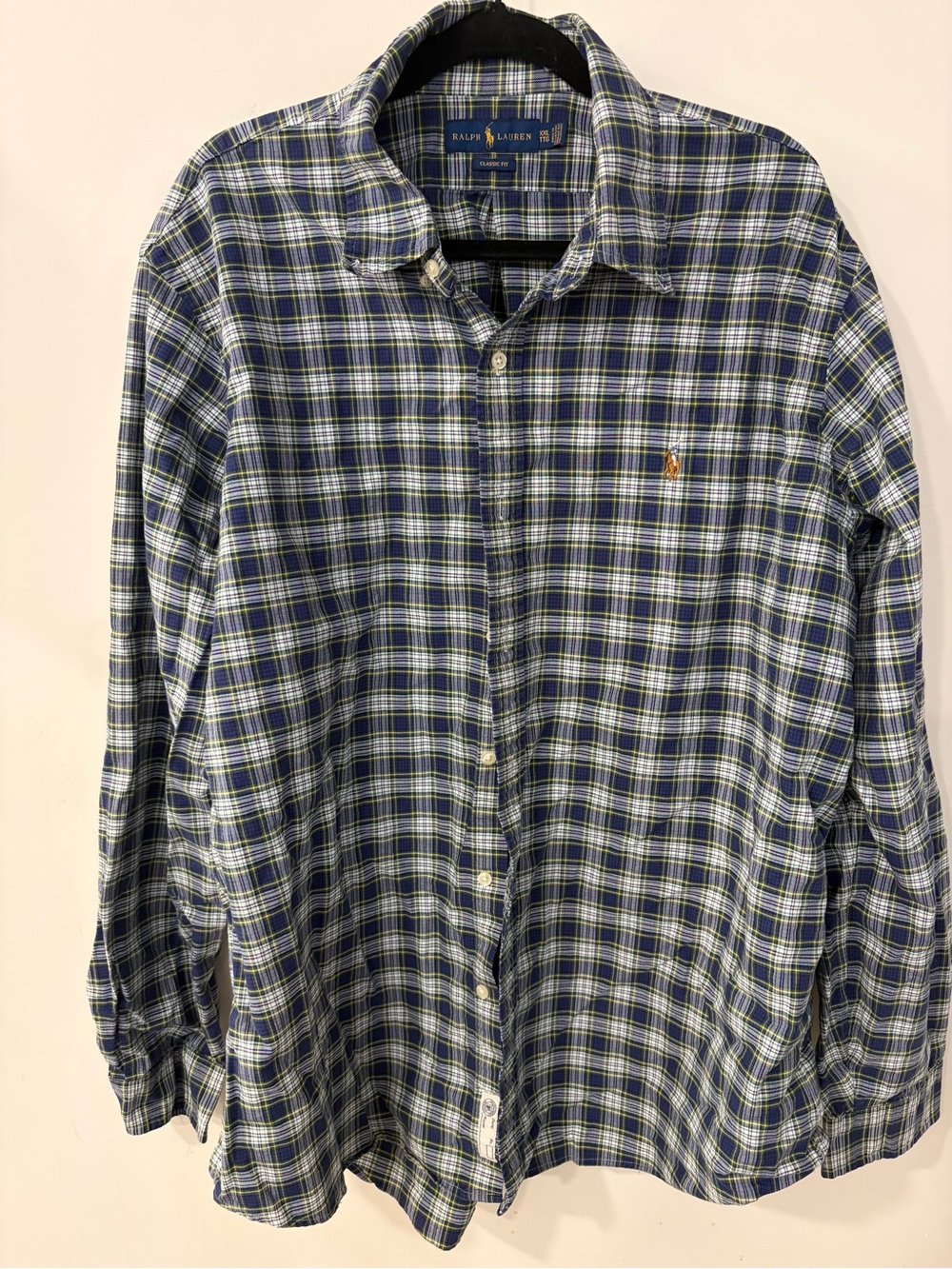 Ralph Lauren Navy, Green & White Plaid Button-Down Shirt
